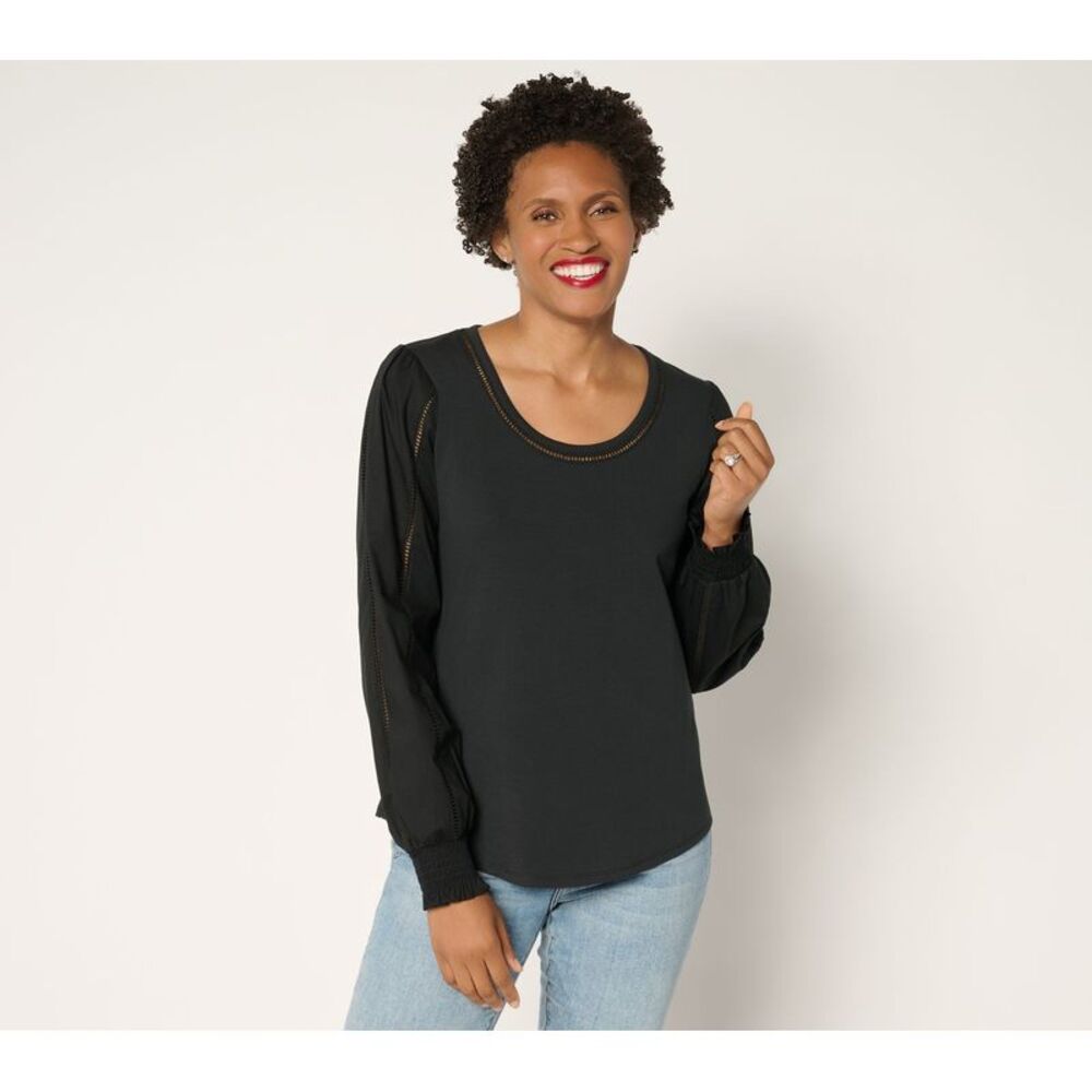 Ree by The Pioneer Woman Women's Top Plus Sz 2X Pier Scoop Neck Black A702639
